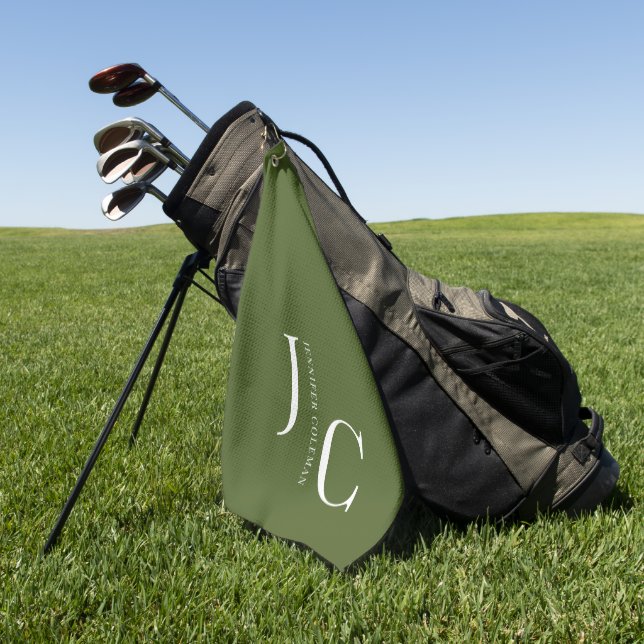 Modern Minimalist Professional Monogram Moss Green Golf Towel (Green)