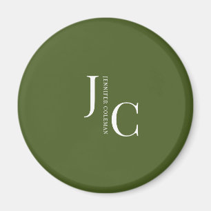 Modern Minimalist Professional Monogram Moss Green Magnet