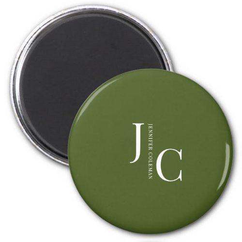 Modern Minimalist Professional Monogram Moss Green Magnet