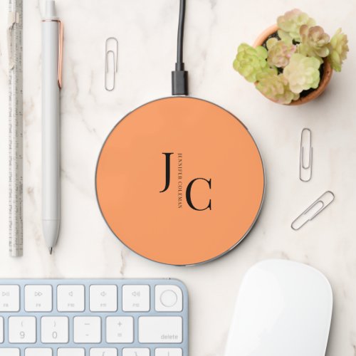 Modern Minimalist Professional Monogram Orange Wireless Charger