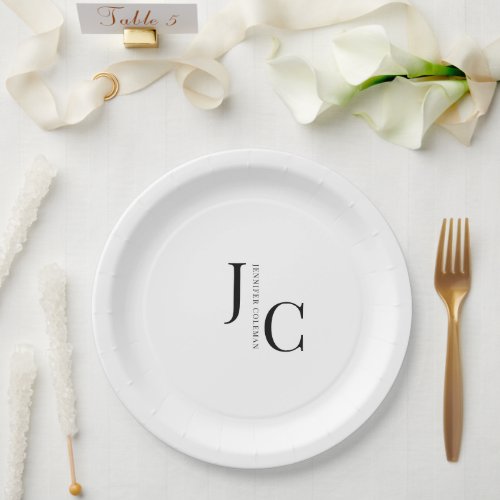 Modern Minimalist Professional Monogram Paper Plates