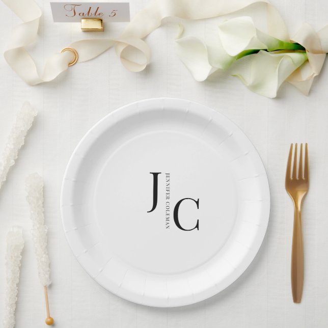 Modern Minimalist Professional Monogram Paper Plates (Wedding)
