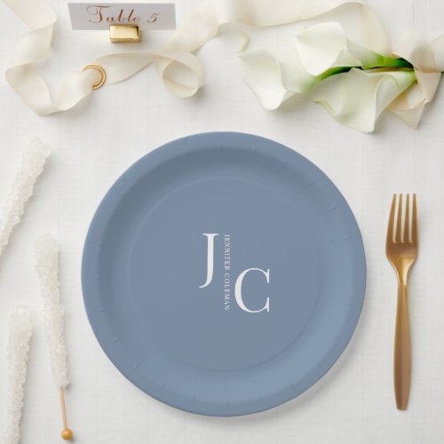 Modern Minimalist Professional Monogram Periwinkle Paper Plates