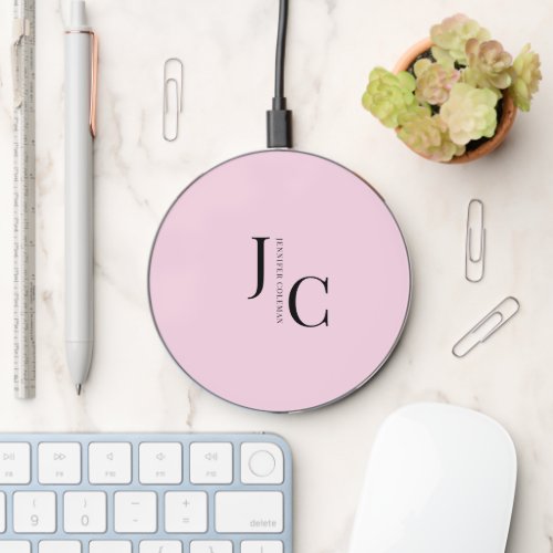 Modern Minimalist Professional Monogram Pink Wireless Charger