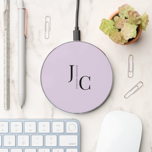 Modern Minimalist Professional Monogram Purple Wireless Charger