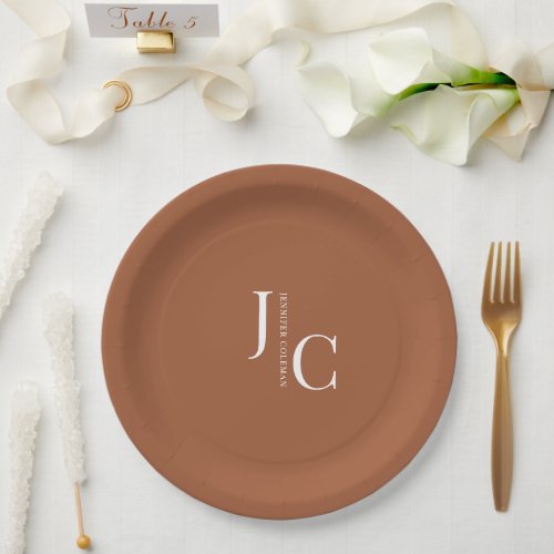 Modern Minimalist Professional Monogram Terracotta Paper Plates