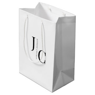 Modern Minimalist Professional Monogram White Medium Gift Bag