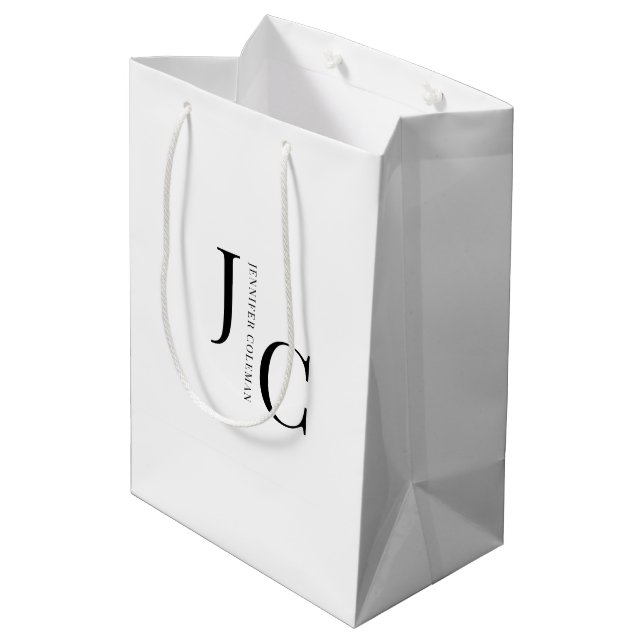 Modern Minimalist Professional Monogram White Medium Gift Bag (Back Angled)