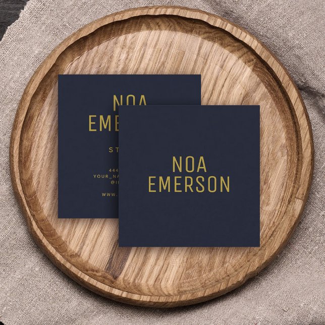 Modern Minimalist Professional Navy Blue Gold Square Business Card (Creator Uploaded)