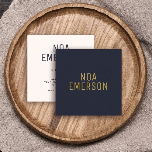 Modern Minimalist Professional Navy Blue Gold Square Business Card