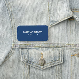 Modern Minimalist Professional Navy Blue & White Name Tag