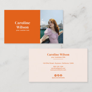 Modern Minimalist Professional Orange Photo  Business Card