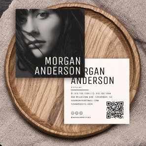 Modern Minimalist Professional Photo QR CODE Square Business Card