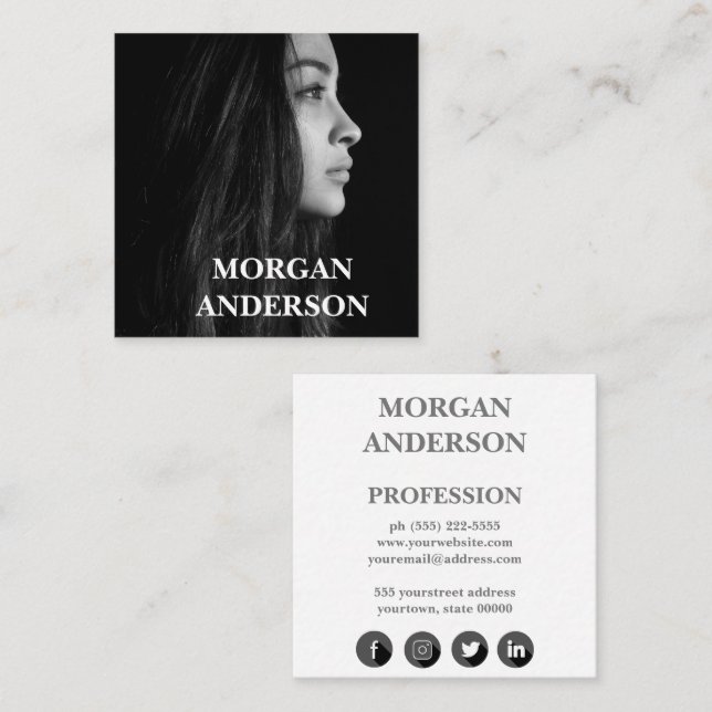 Modern Minimalist  Professional Photo Square Square Business Card (Front/Back)