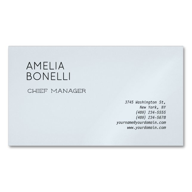 Modern Minimalist Professional Plain Blue Business Card Magnet (Front)