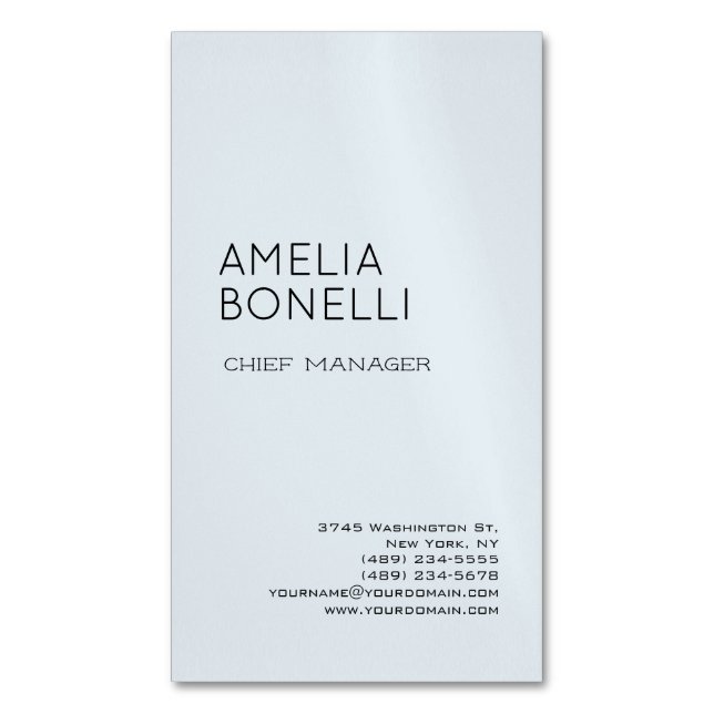 Modern Minimalist Professional Plain Blue Business Card Magnet (Front Vertical)