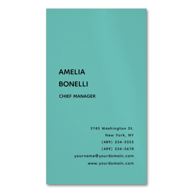 Modern Minimalist Professional Plain Blue Business Card Magnet (Front Vertical)
