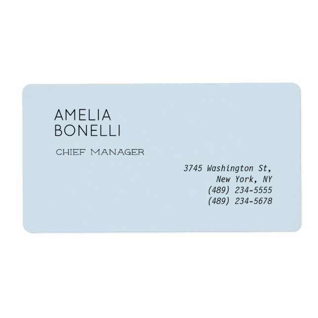 Modern Minimalist Professional Plain Blue Label (Front)