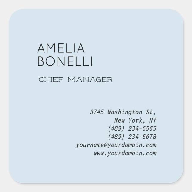 Modern Minimalist Professional Plain Blue Square Sticker (Front)