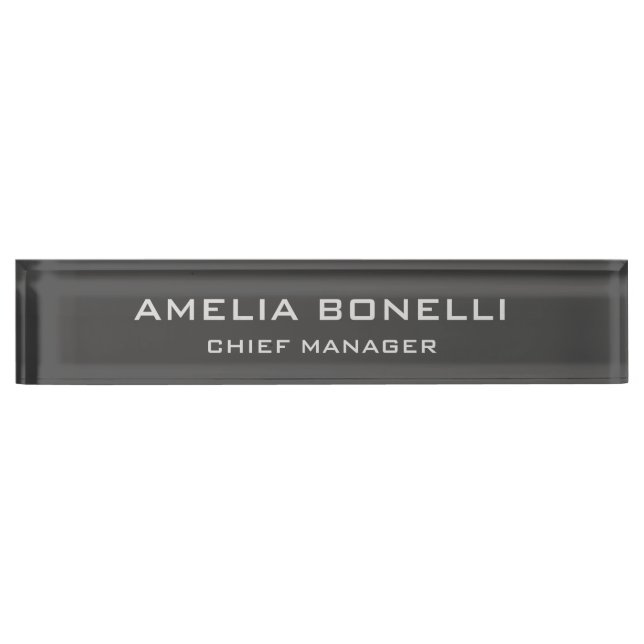 Modern Minimalist Professional Plain Grey Desk Name Plate (Front)