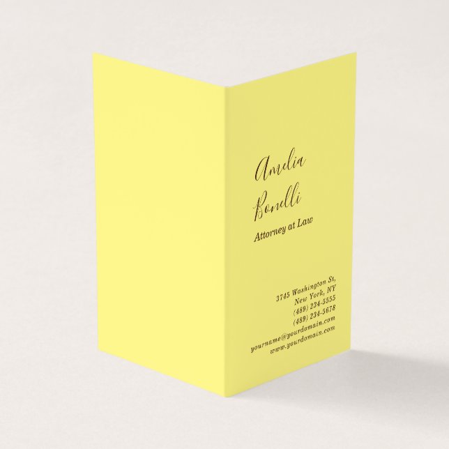 Modern Minimalist Professional Plain Light Yellow Business Card (Outside)