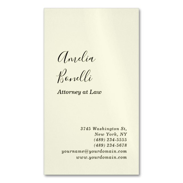 Modern Minimalist Professional Plain Light Yellow Business Card Magnet (Front Vertical)