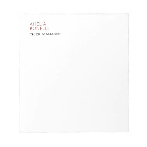 Modern Minimalist Professional Plain Red White Notepad