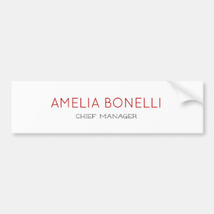 Modern Minimalist Professional Plain White Red Bumper Sticker