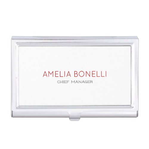 Modern Minimalist Professional Plain White Red Business Card Case
