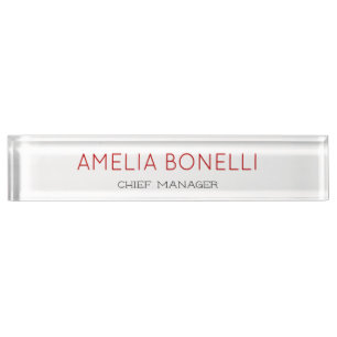 Modern Minimalist Professional Plain White Red Desk Name Plate