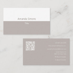 Modern Minimalist Professional QR Code Light Beige Business Card
