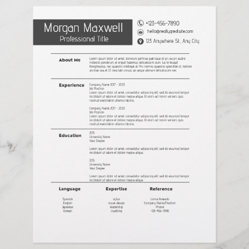 Modern Minimalist Professional Resume Template CV Letterhead