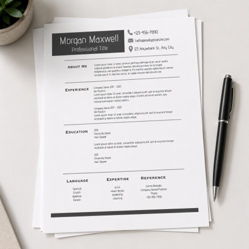Modern Minimalist Professional Resume Template Letterhead