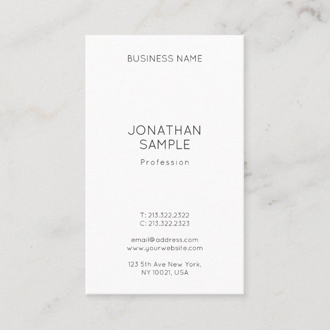 Modern Minimalist Professional Vertical Template Business Card (Front)