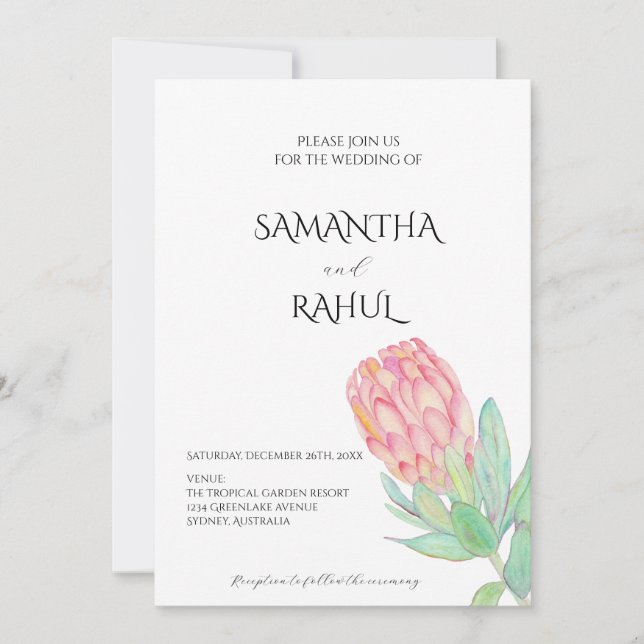 Modern Minimalist Protea Botanical Wedding Invitation (Front)
