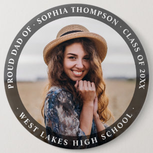Modern Minimalist Proud Dad Graduate Photo Dark Button