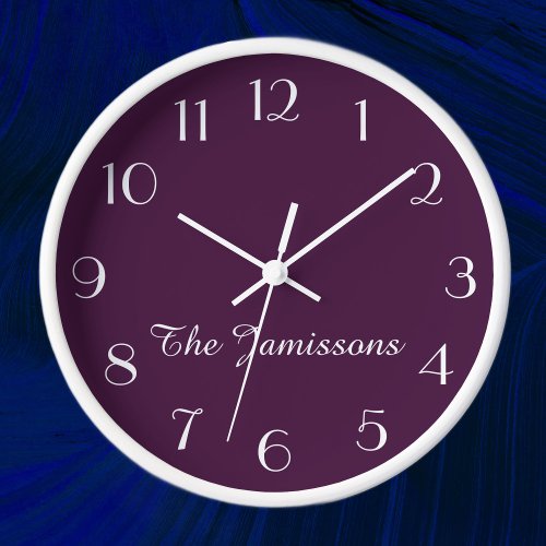 Modern Minimalist Purple and White Name Wall Clock
