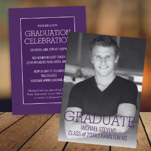 Modern Minimalist Purple Art Deco Graduatation Announcement