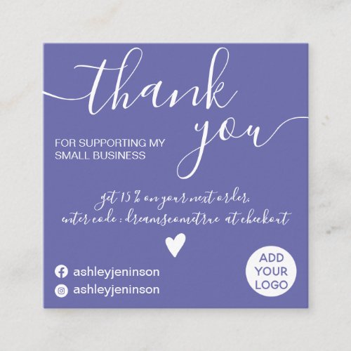 Modern minimalist purple blue order thank you square business card