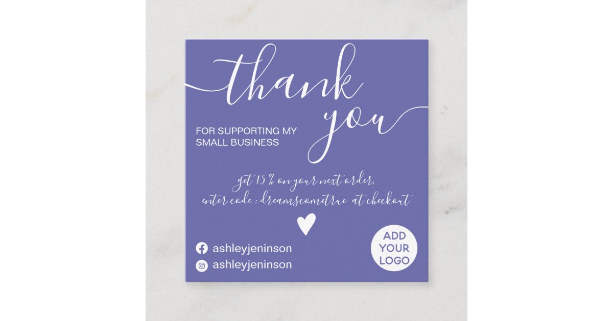Modern minimalist purple blue order thank you square business card | Zazzle