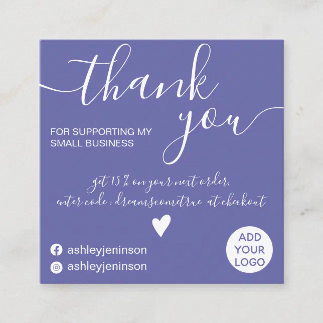 Modern minimalist purple blue order thank you square business card | Zazzle