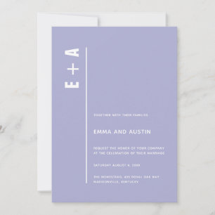 Modern Minimalist Purple Bold Initials Wedding  Invitation