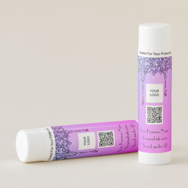 Modern Minimalist Purple Custom logo QR Code Lip Balm (Front)