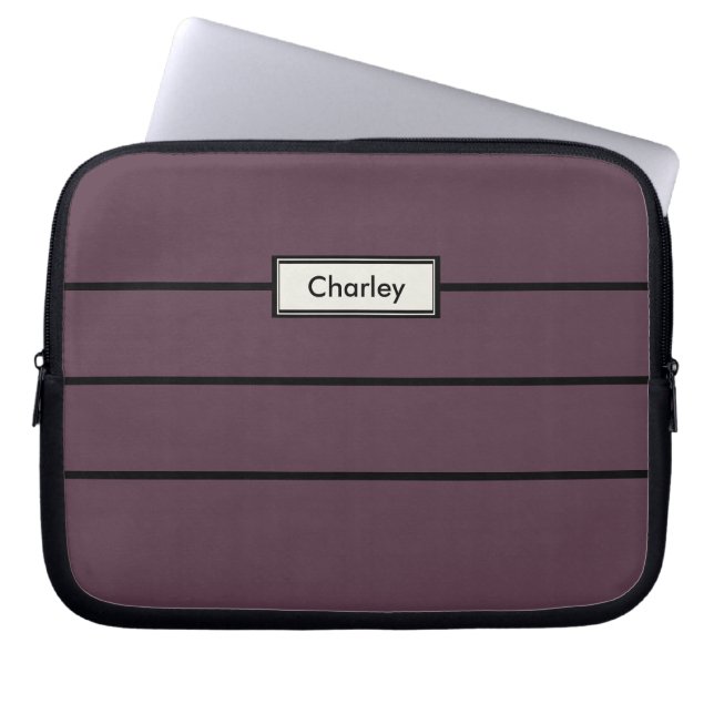 Modern Minimalist Purple Custom Monogrammed Name Laptop Sleeve (Front)