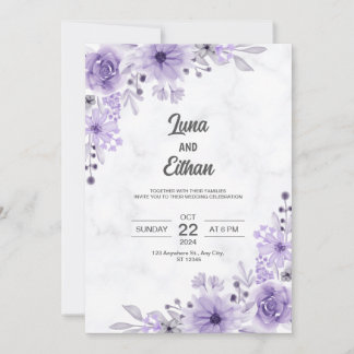 Modern Minimalist Purple Floral Wedding Invitation