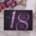 Modern minimalist purple glitter 18th birthday invitation<br><div class="desc">Modern minimalist 18th birthday party invitation features stylish faux purple  foil number 18 and your party details in classic serif font on deep purple background,  simple and elegant,  great surprise birthday invitation for men and women.  
the black background color can be changed to any color of your choice.</div>