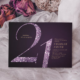 Modern minimalist purple glitter 21st birthday invitation