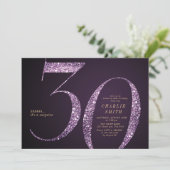 Modern minimalist purple glitter 30th birthday invitation (Standing Front)