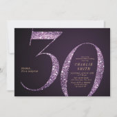 Modern minimalist purple glitter 30th birthday invitation (Front)