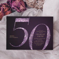 Modern minimalist purple glitter 50th birthday